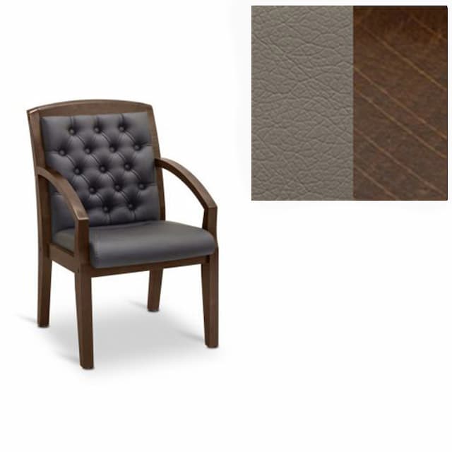 Кресло посетителя Юнитекс Граф+с утяжкой экокожа премиум серо-коричневая CN6/дерево-орех