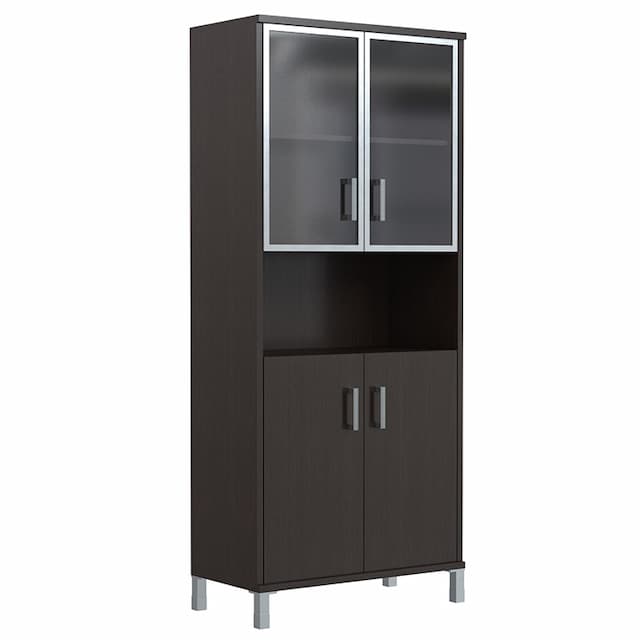 Шкаф высокий с малыми стеклянными дверьми в AL-рамке и глухими Skyland B 430.9 венге магия 900х450х2054 BORN