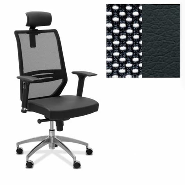 Кресло руководителя Юнитекс Aero lux с подголовником сетка/экокожа черная CN1114